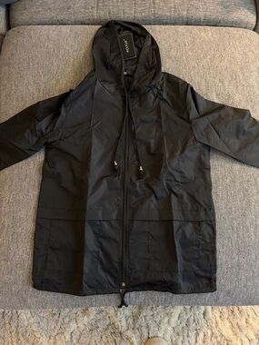 Black Hooded Raincoat with Drawcord - Unknown Brand